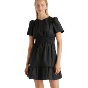 Quince Tiered Organic Cotton Poplin Mini Dress Black Large